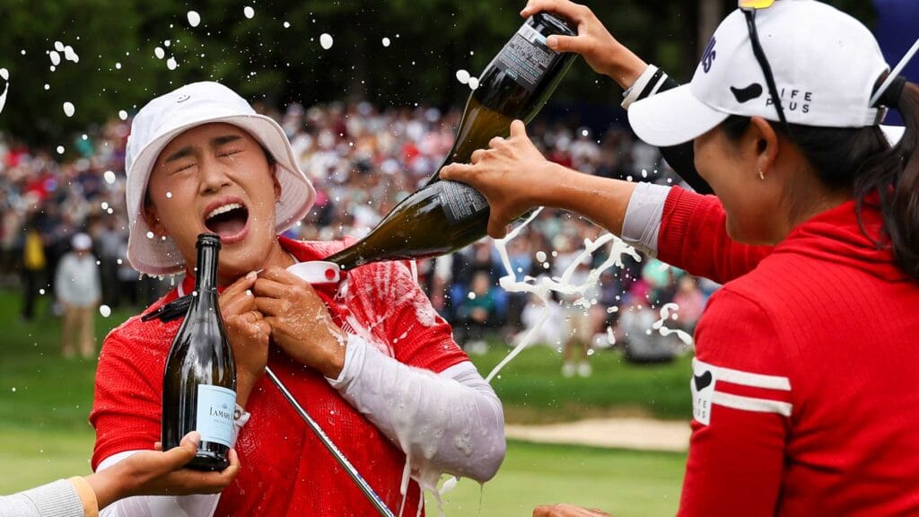 Champagne shower in the Women’s PGA championship reveals the runaway victory