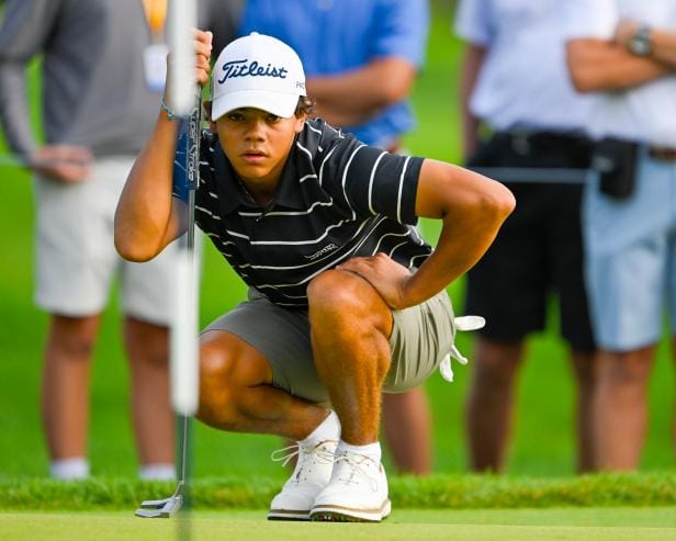 Charlie Woods makes U.S. Junior Championship debut with dad in attendance, shoots 82